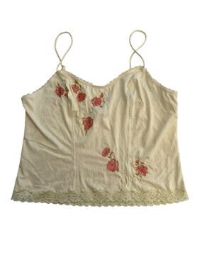 y2k size large Lola Delicate Floral Lace Trim Slip Tank Top cream rose